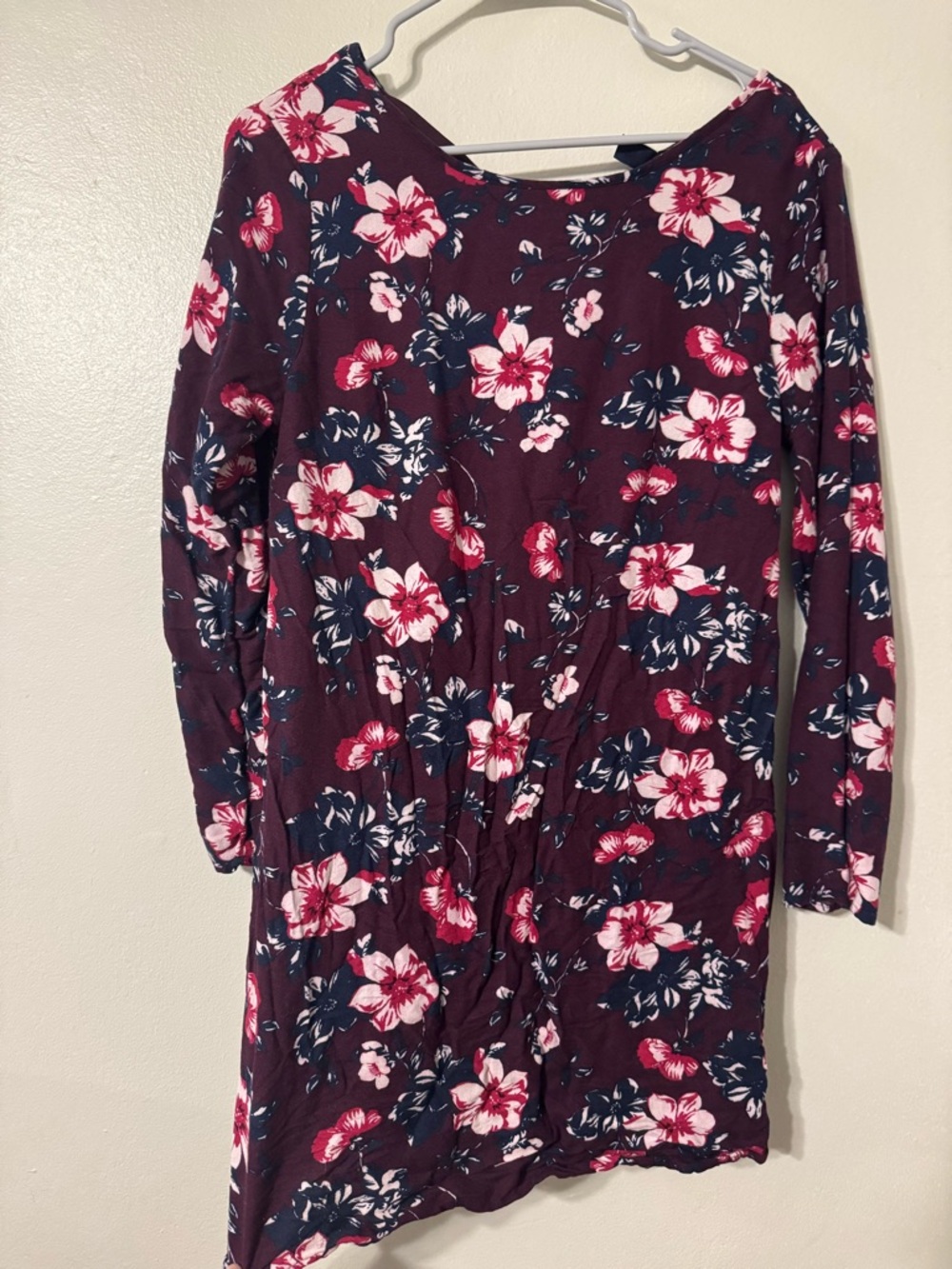 Floral Long-Sleeve Dress in Burgundy